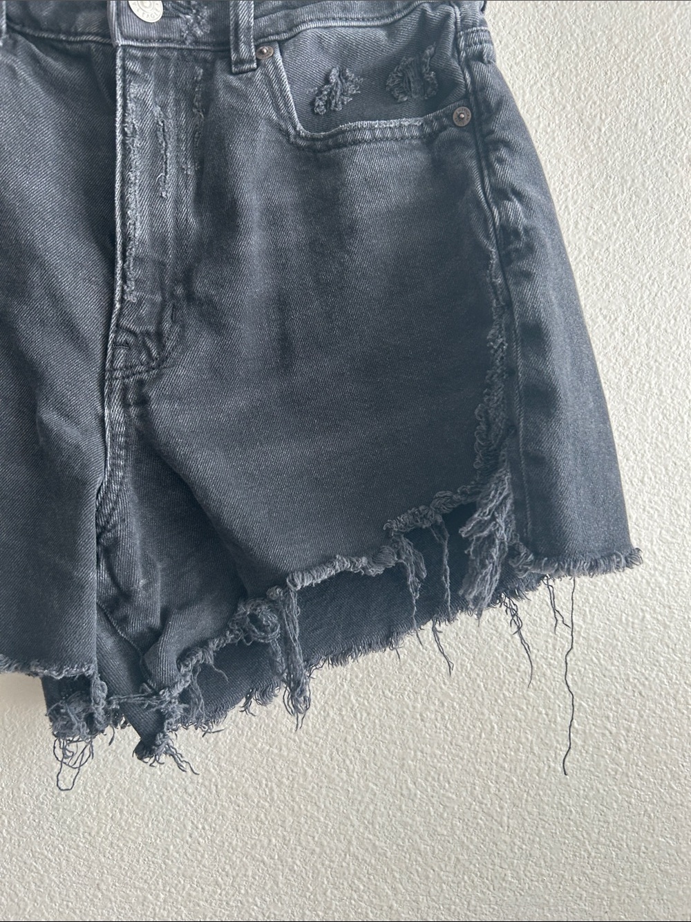 American Eagle Outfitters Black Distressed Frayed Hem Jean Shorts - Picture 3 of 12